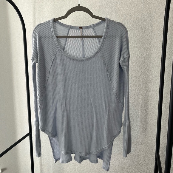 FREE PEOPLE | Ventura Raglan Waffle Knit Thermal Top Long Sleeve Grey | Size XS - Picture 2 of 6